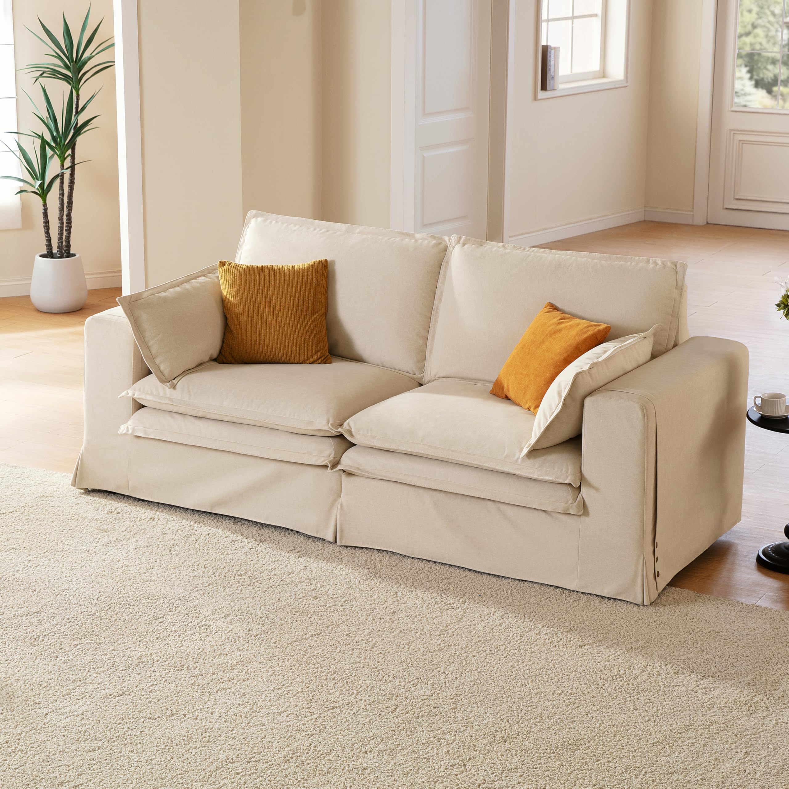 CHIC HOUSE 89 Inch Washable Modular Sectional Sofa in Beige
