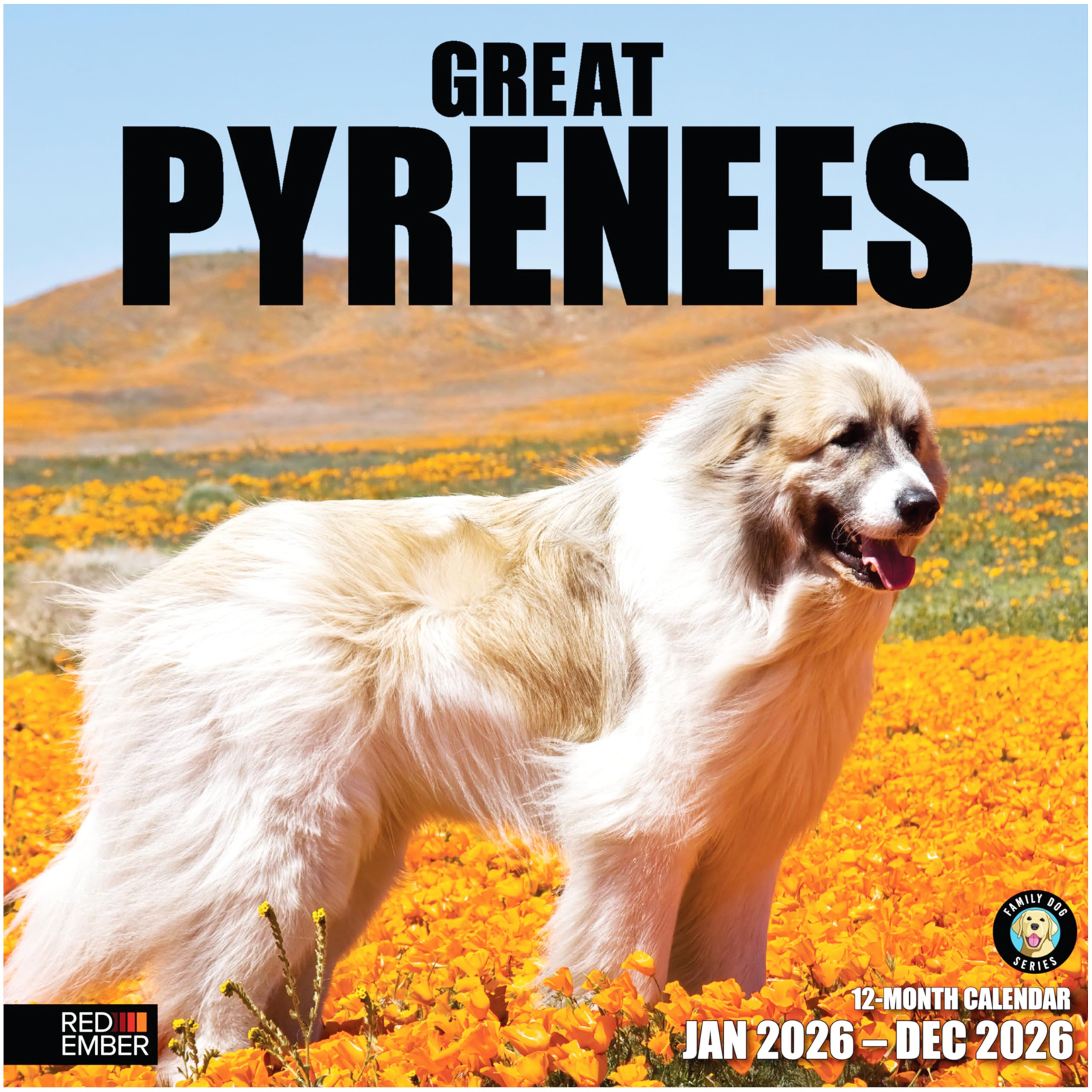 RED EMBER Great Pyrenees 2026 Wall Calendar 12 Month | 12" x 24" Open | Thick &amp; Sturdy Paper | Holiday Gift | Cute Puppy Dog Calendar 2026