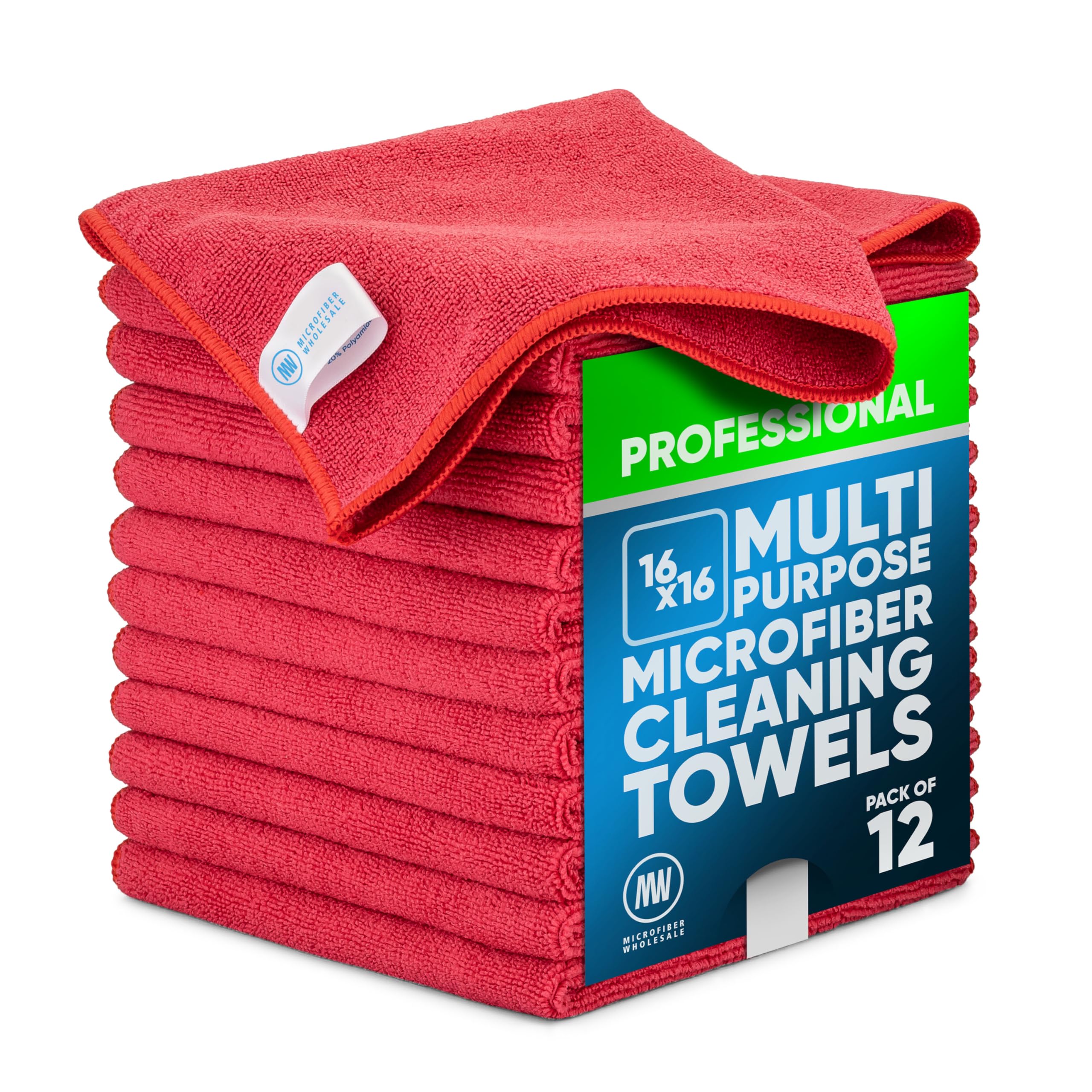 Microfiber Wholesale Buff Cleaning Cloth | Red (12 Pack) | Size 16" x 16" | All Purpose Towels - Clean, Dust, Polish, Scrub, Absorbent