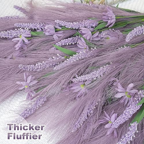 Miniatura 4 de 6 piezas de hierba sintética de las pampas con flores de margarita, ramo de pompas artificiales de oreja de trigo, caña alta falsa para sala de