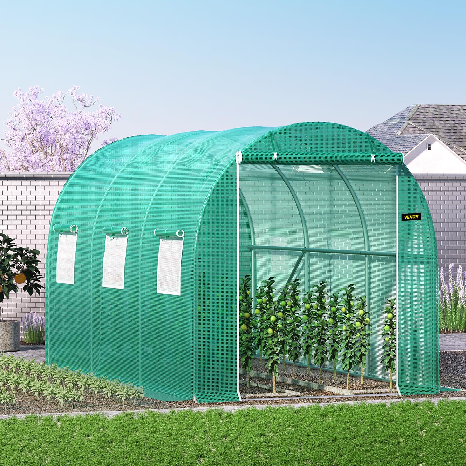 VEVOR Invernadero de Túnel 3,5 x 2 x 2 m Invernadero de Jardín Tipo Túnel con 6 Ventanas de Malla Marco de Acero Invernadero Caseta de Jardín Huerto Blanco para Cultivo de Plantas Flores Verduras