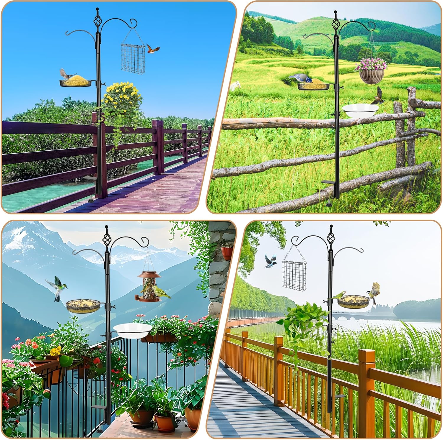 Bird Feeder Pole Deck Hook Bird Feeding Station Kit Bird Feeder Porch Multi Hook Bird Feeders Hanger Premium Bird Bath for Attracting Wild Birds Bird Feeder Planter Hanger