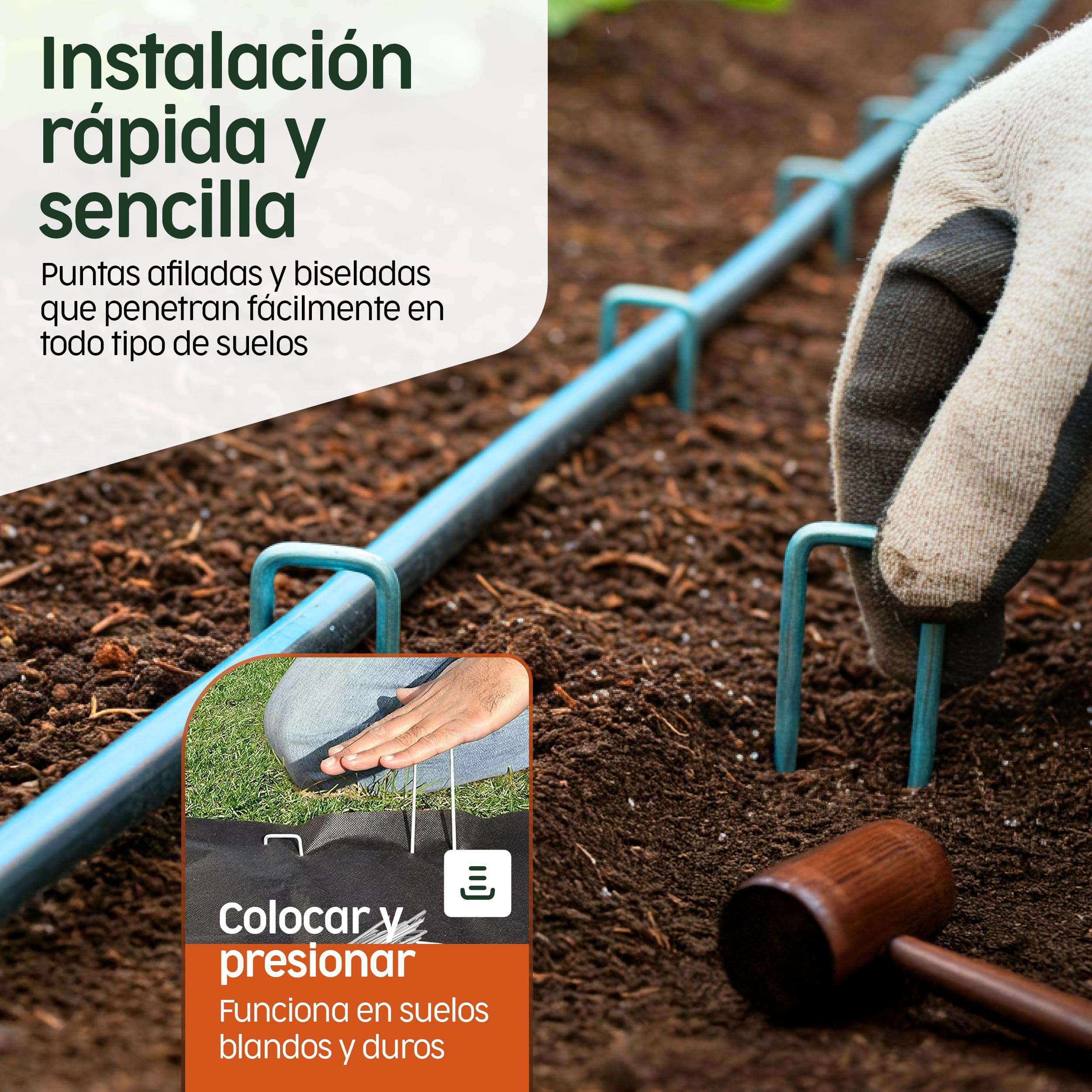 PORTENTUM Grapas Césped Artificial 50 Uds + 8 Arandelas – Piquetas Camping Suelo Duro – Estacas para Tomateras – Grapas Malla Antihierbas – 150 mm Alto – Ancho Ajustable – 3 mm Grosor