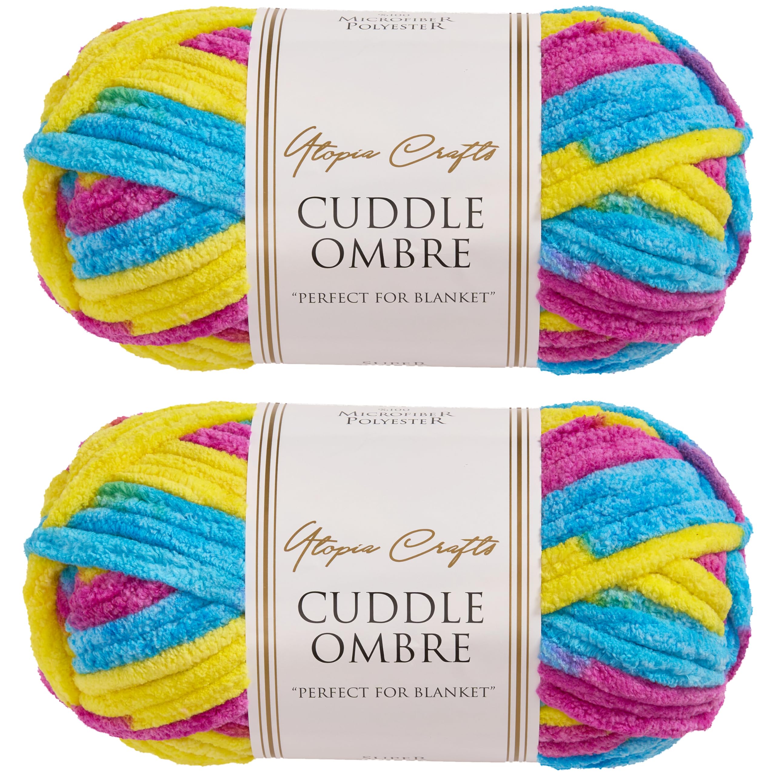 Utopia Crafts Cuddle Ombre Super Chunky Chenille Soft Yarn for Knitting and Crochet (Neon Carnaval, 2X 100g)