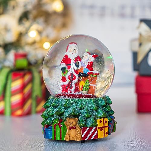 Miniatura 7 de Globo de nieve de cristal de Navidad Polystone Musical Water Globe con música para decoración navideña, Papá Noel y muñeco de nieve
