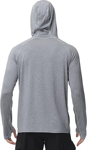 Vista 3 de Roadbox Camisas de pesca para hombre, UPF 50+, manga larga, con capucha UV, para senderismo, correr, natación, atletismo, entrenamiento