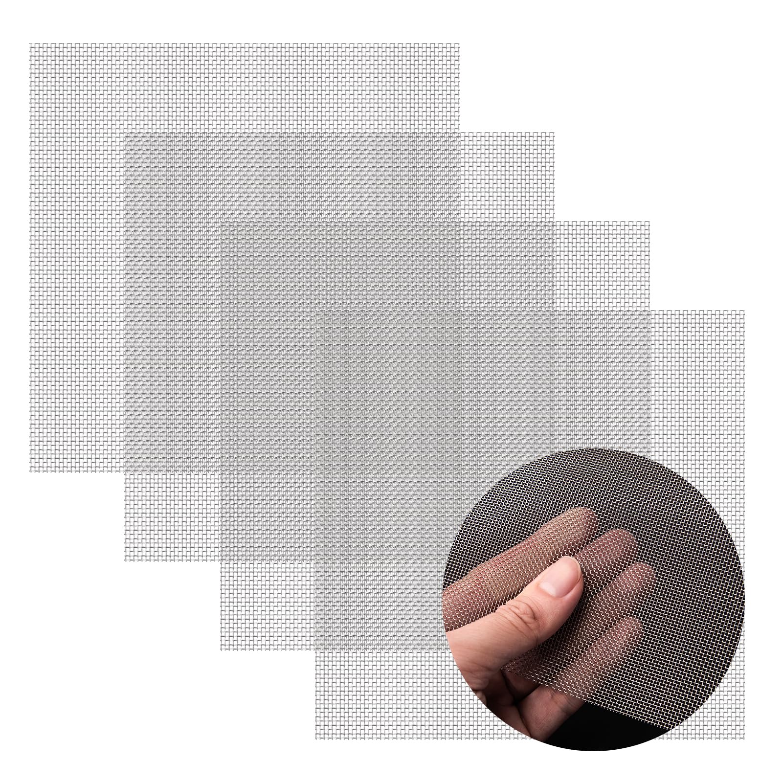 4 Pack 12x12 Inch Wire Mesh, 20 Mesh Stainless Steel Mesh, Never Rust Sturdy Metal Mesh Screen for DIY Projects, Vent, Cage, Garden, Window Screen, Filter Mesh