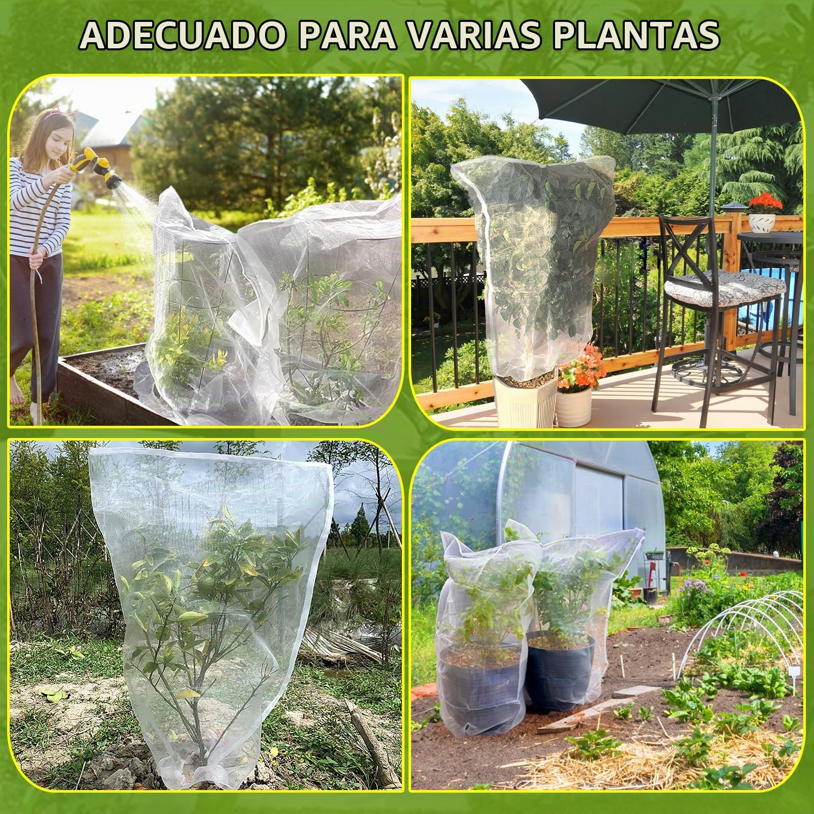 2 Malla Protectora para árboles frutales Plantas y Verduras 1,8 x 1,8 m Funda de Red para Plantas con Cremallera y cordón Malla para jardín contra pájaros arbustos arándanos Flores, Vegetales