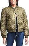 Levi's Women's Diamond Quilted Bomber Jacket, Army Green/Sherpa Lined, Medium