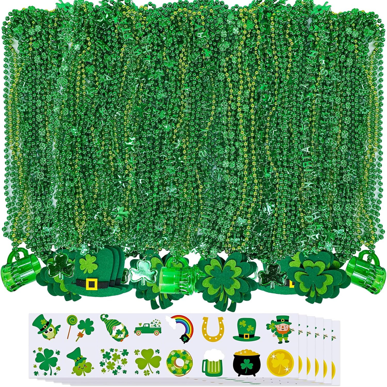 Winlyn Bulk,Novelty Jewelry Assortment Green Shamrock Beads Necklaces Tattoo Party Favor Supplies for St. Patrick's Day Irish Party Accessories Decor