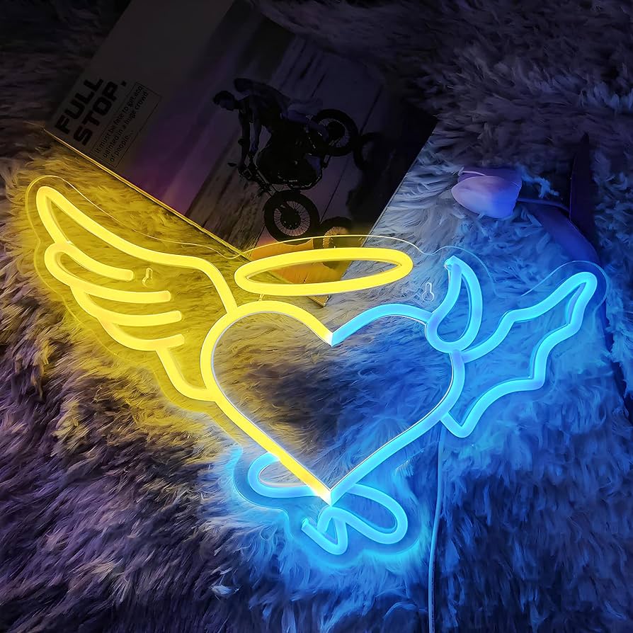 Amazon.co.jp: ネオンサイン - 天使と悪魔のハートのネオン