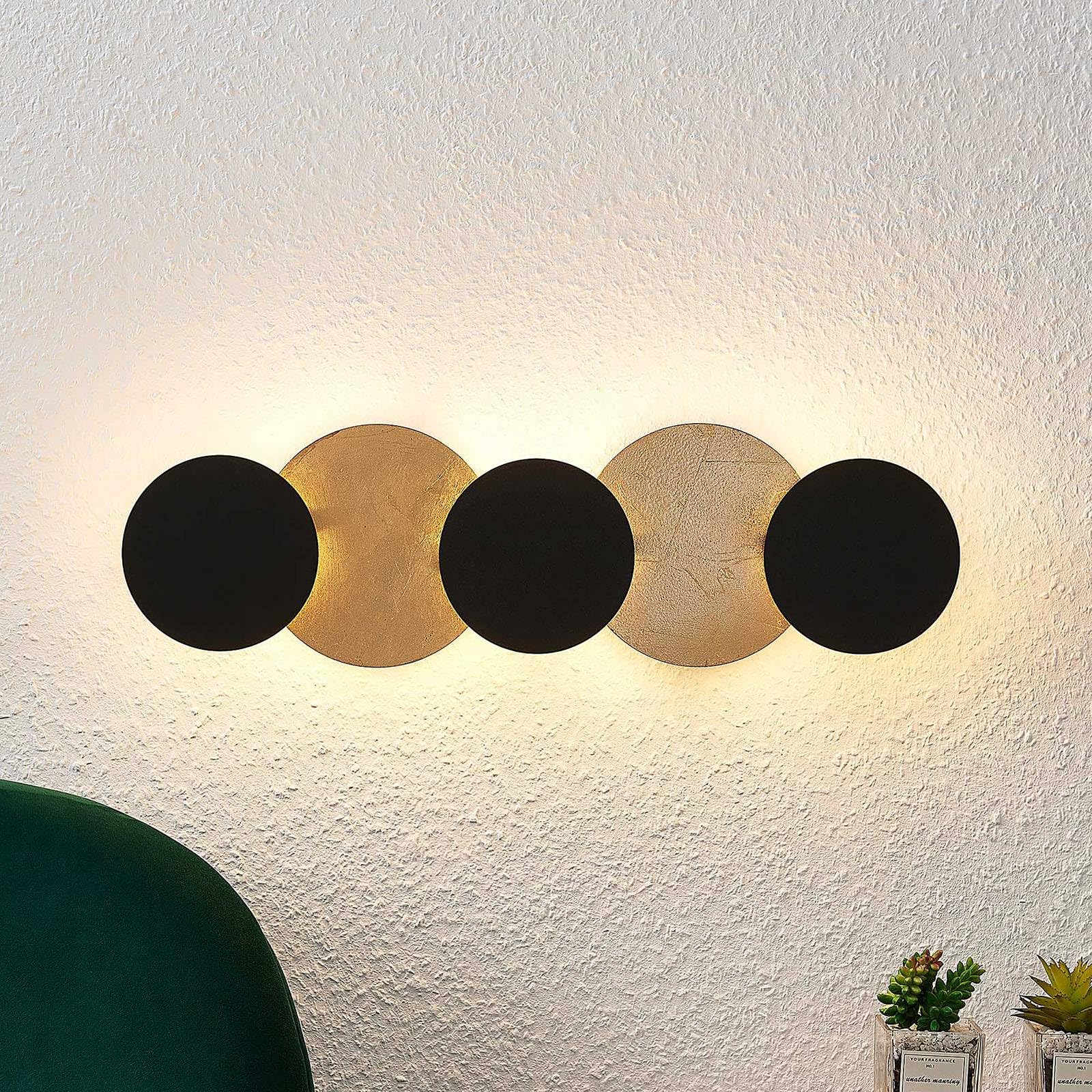 Lindby LED Wandlampe schwarz gold, Wandspot Wandleuchte innen Deckenlampe Deckenleuchte 17W Wandbeleuchtung Wohnzimmer Esszimmer Flur