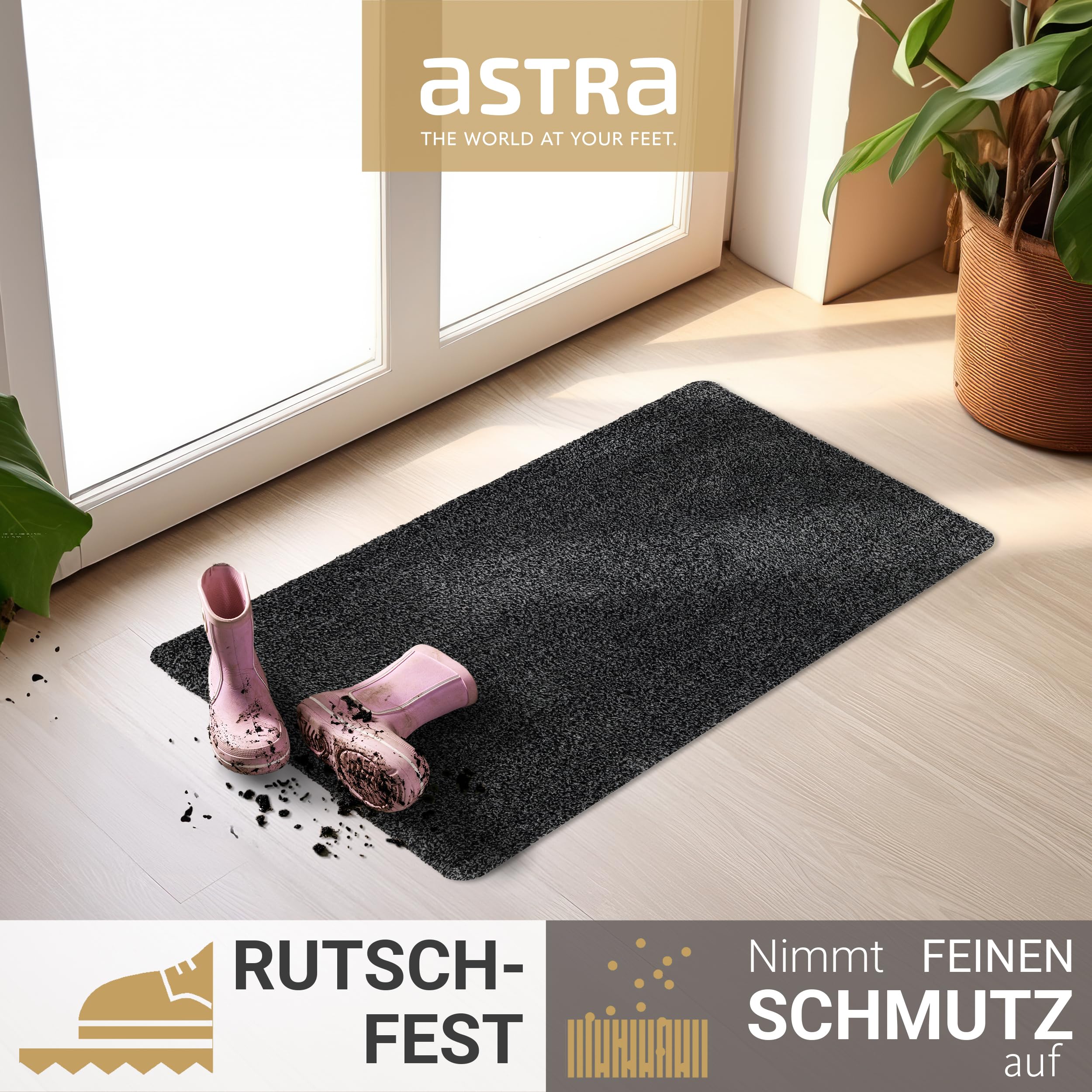 Rutschfeste Fußmatte innen waschbar - Schwarz / grau 2er Set 60 x 100 cm
