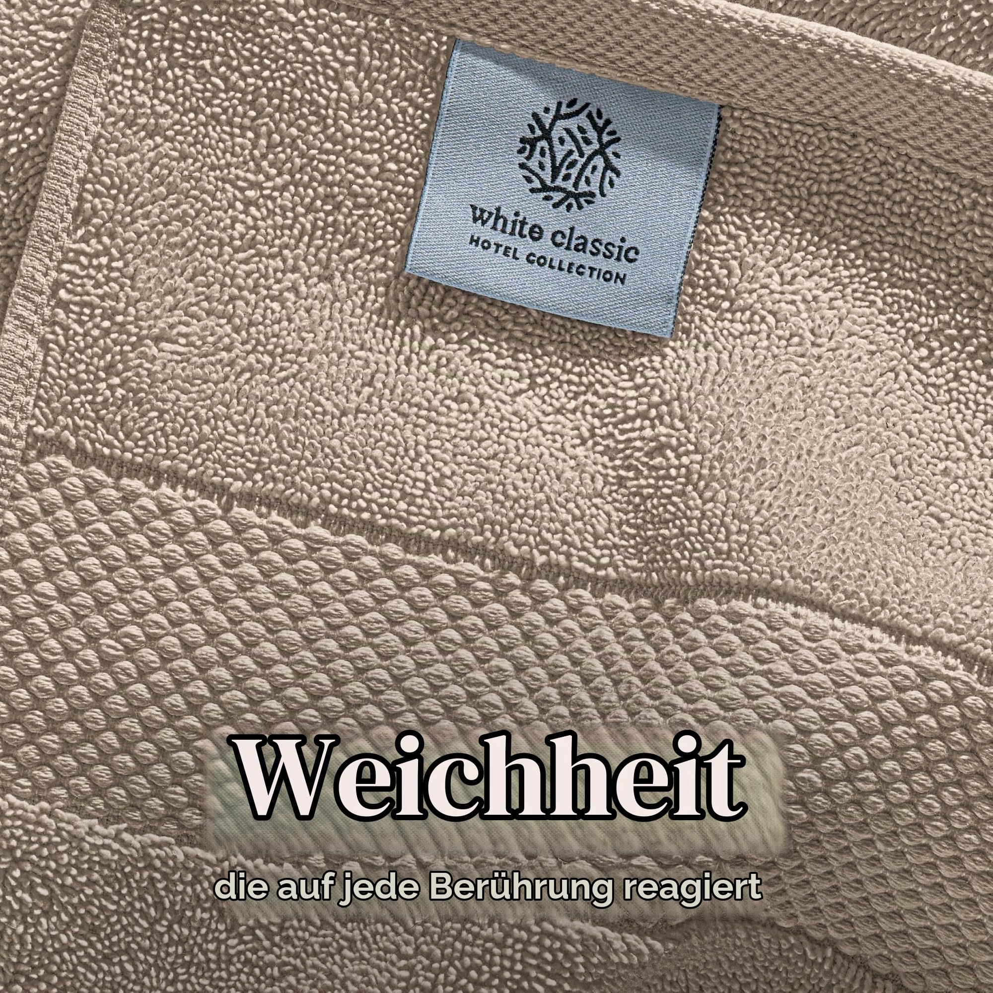 White Classic Luxus-Badetuch-Set mit 8 Teilen, 100 % türkische Baumwolle, sehr saugfähige Handtücher für Badezimmer, 2 Luxus-Badetücher 700 g/m², 2 Handtücher, 4 Waschlappen, Taupe