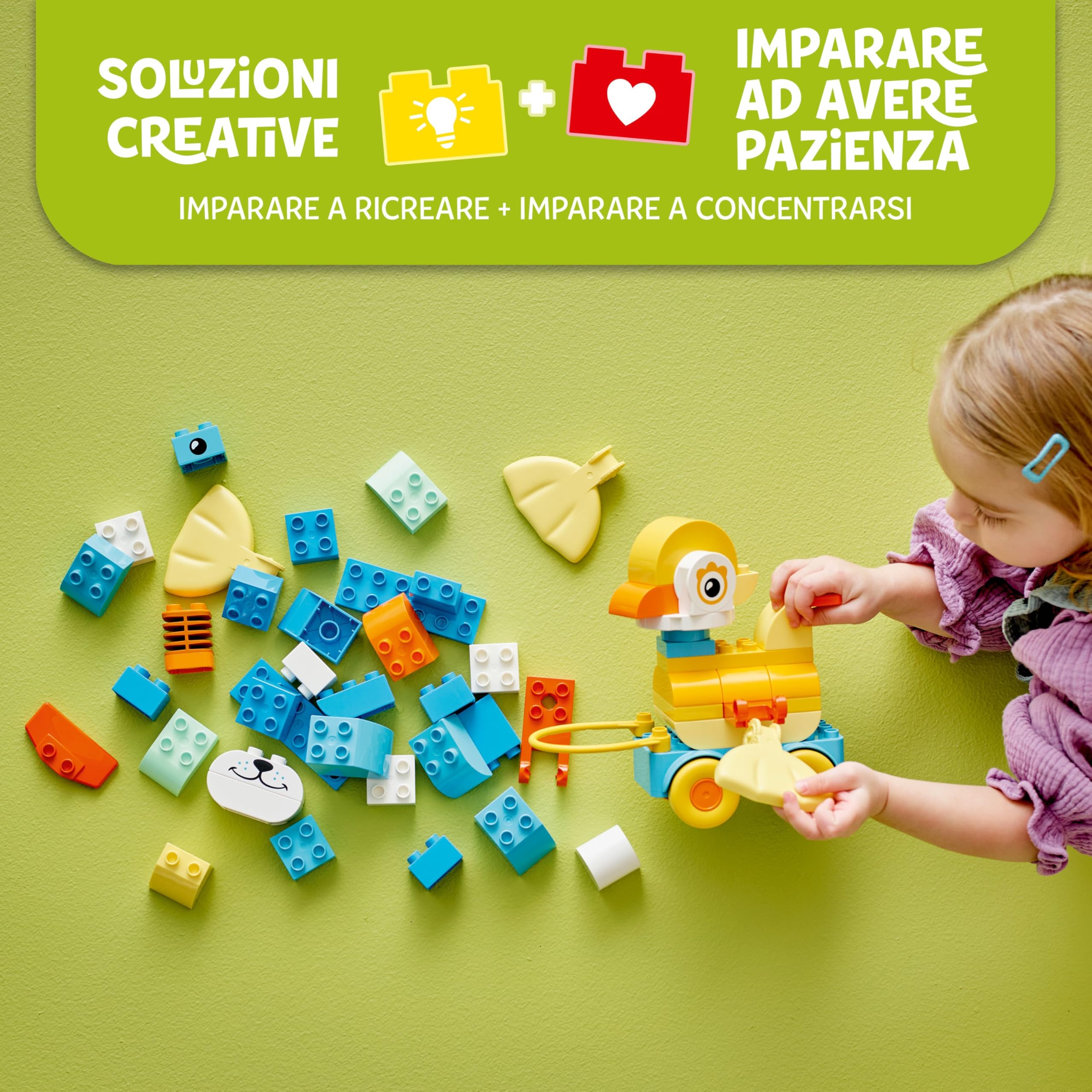 LEGO DUPLO Animali su Ruote 3 in 1 - Gioco Educativo in Mattoncini per Costruire un'Anatra o un Pesce o un Cane Giocattolo con Ruote e Maniglia - Regalo per Bambine e Bambini da 2 Anni in su - 10448