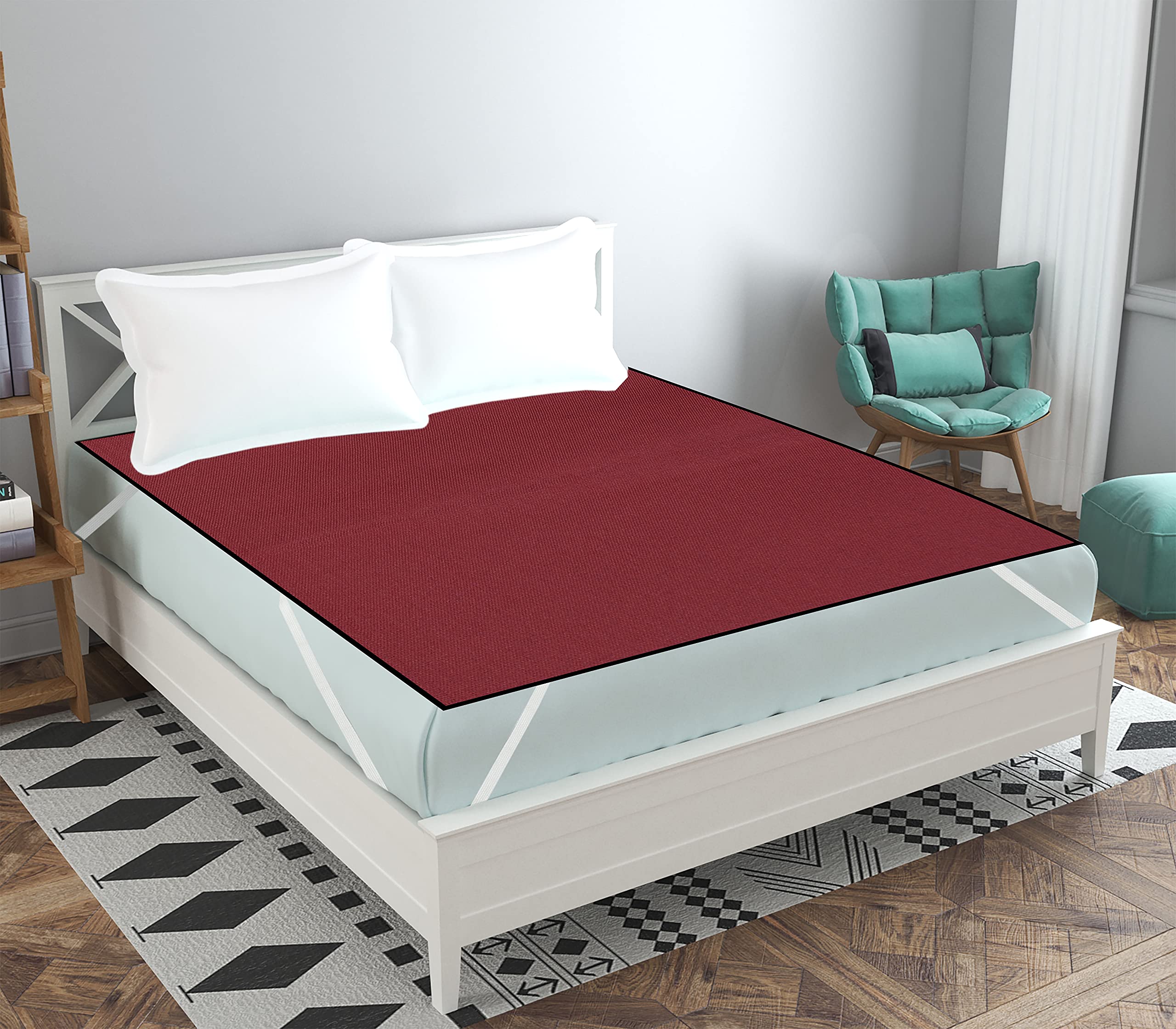 Castiqa 100% Waterproof PVC Fabric Double Bedsheet/Bed Protecting Mat with Elastic Strap Size-75 x 72 inch (Wine)-picture-18