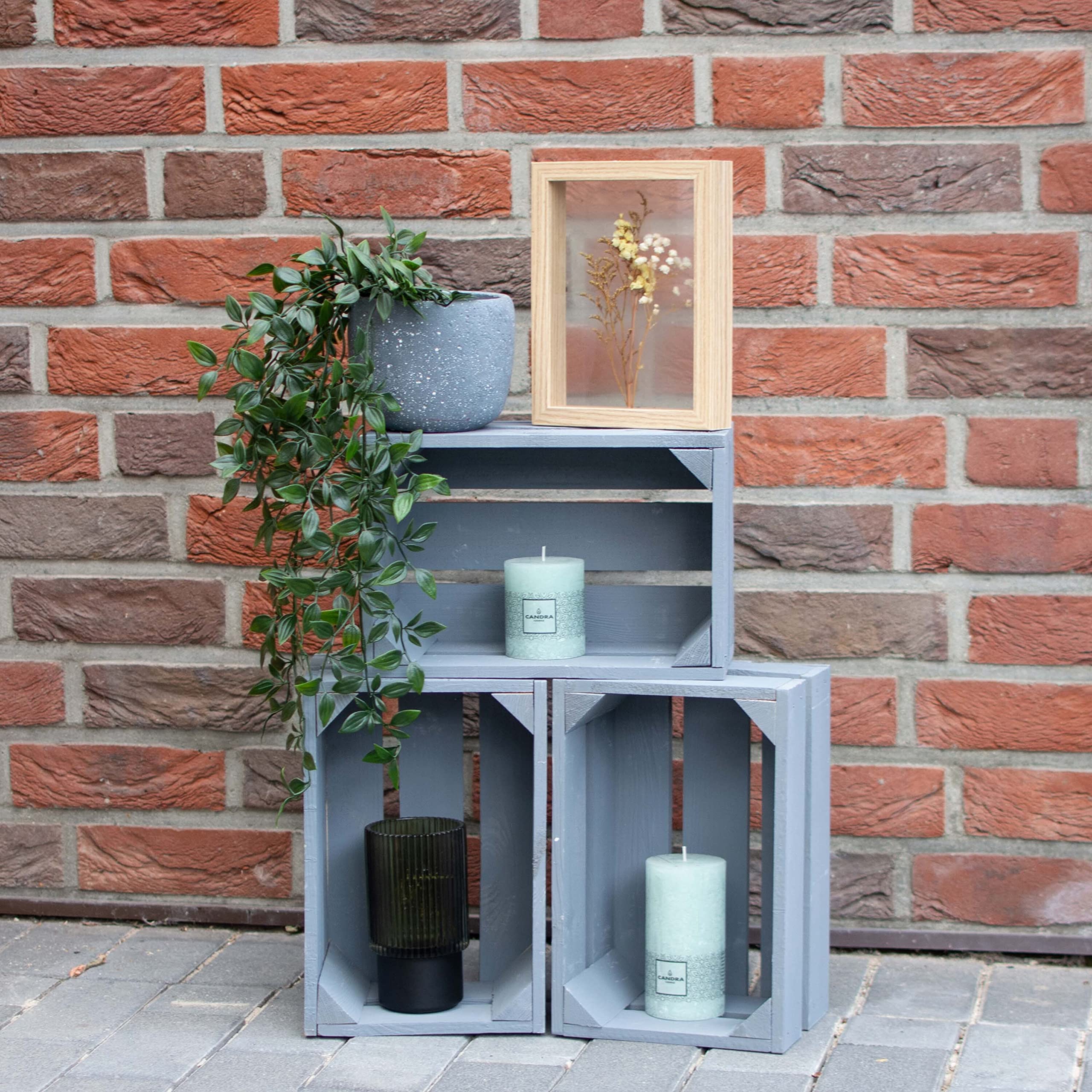LAUBLUST Vintage Holzkisten 3er Set - Weinkisten & Obstkisten | Aufbewahrungskisten aus Holz - Geschenkkisten, Möbelkisten & Deko (Grau, 30 x 20 x 15 cm | M)