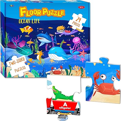 Miniatura 1 de Rompecabezas de suelo de doble cara 24 temas Ocean Sea Life World y Alphabet Train para preescolar 180 x 240in