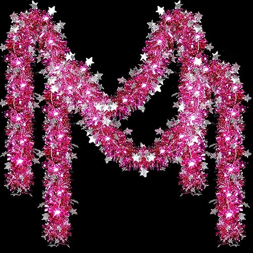 Miniatura 6 de Ceenna 2 guirnaldas de oropel de Navidad de 32.8 pies con luces LED, guirnalda brillante metálica brillante para árbol de Navidad, decoración de
