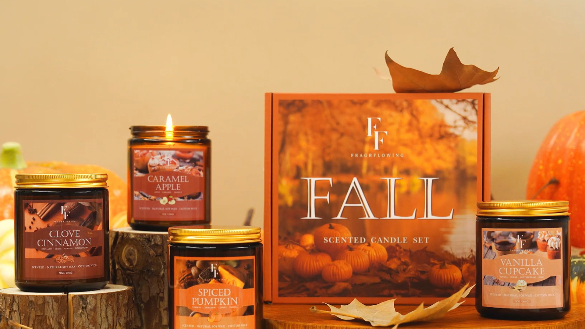 Image of Fall Candle, Spiced Pumpkin Scented Candles for Home, Natural Soy Autumn Candle Aromatherapy Candle, 7 oz Jar Candles Fall Gifts for Women Men (Pack of 2)