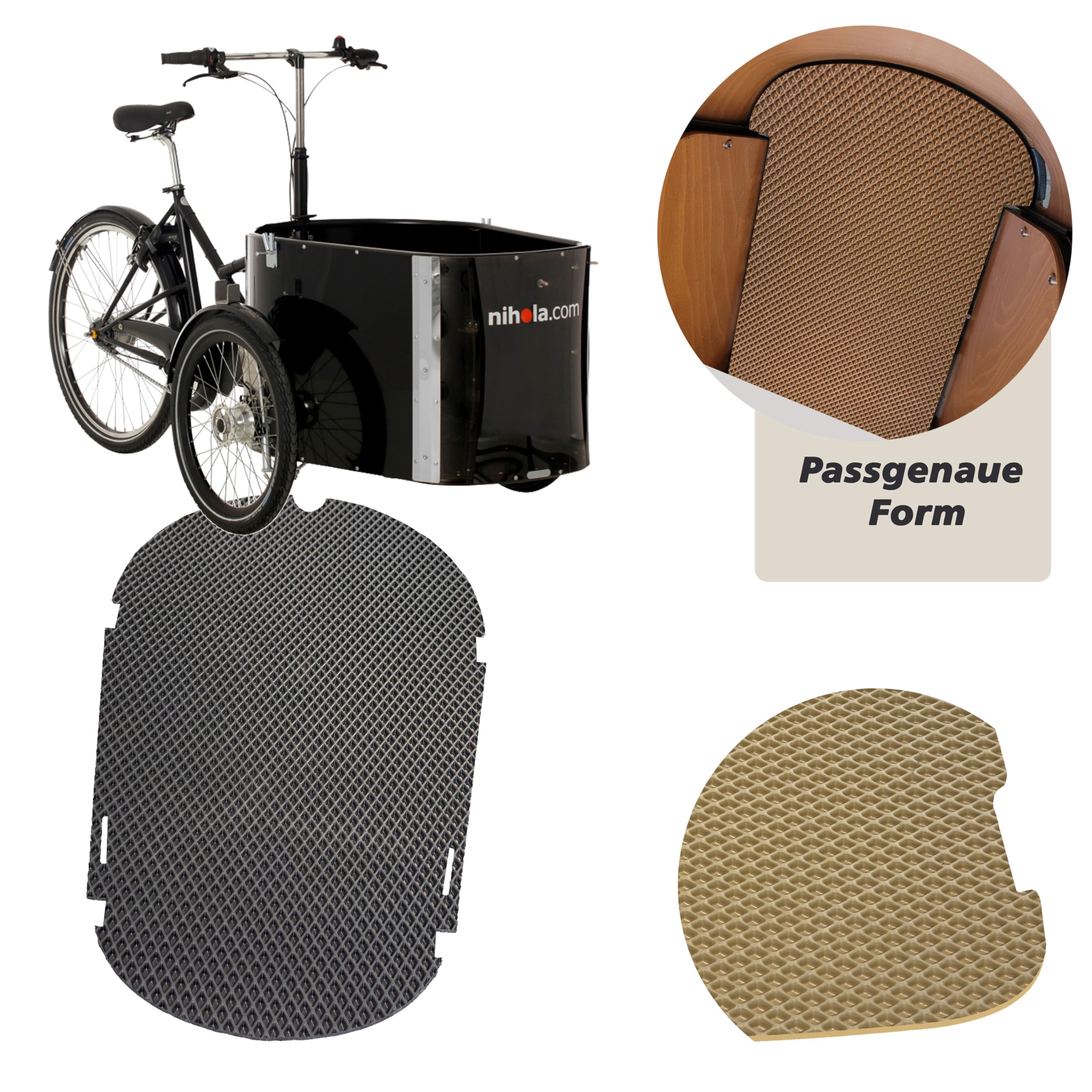 Premium Schutzmatte für Family Nihola Dog | Passgenaue Fußmatte | Rutschfester Bodenmatte Teppich | Lastenrad Zubehör | Pflegeleicht & Umweltfreundlich | Farbe Schwarz