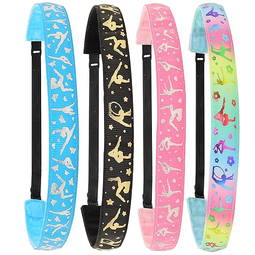 FROG SAC 4 Gymnastics Headbands for Girls, Adjustable No Slip Stretch Elastic Sport Head Band for Kids, Thin Fabric Hair Accessories