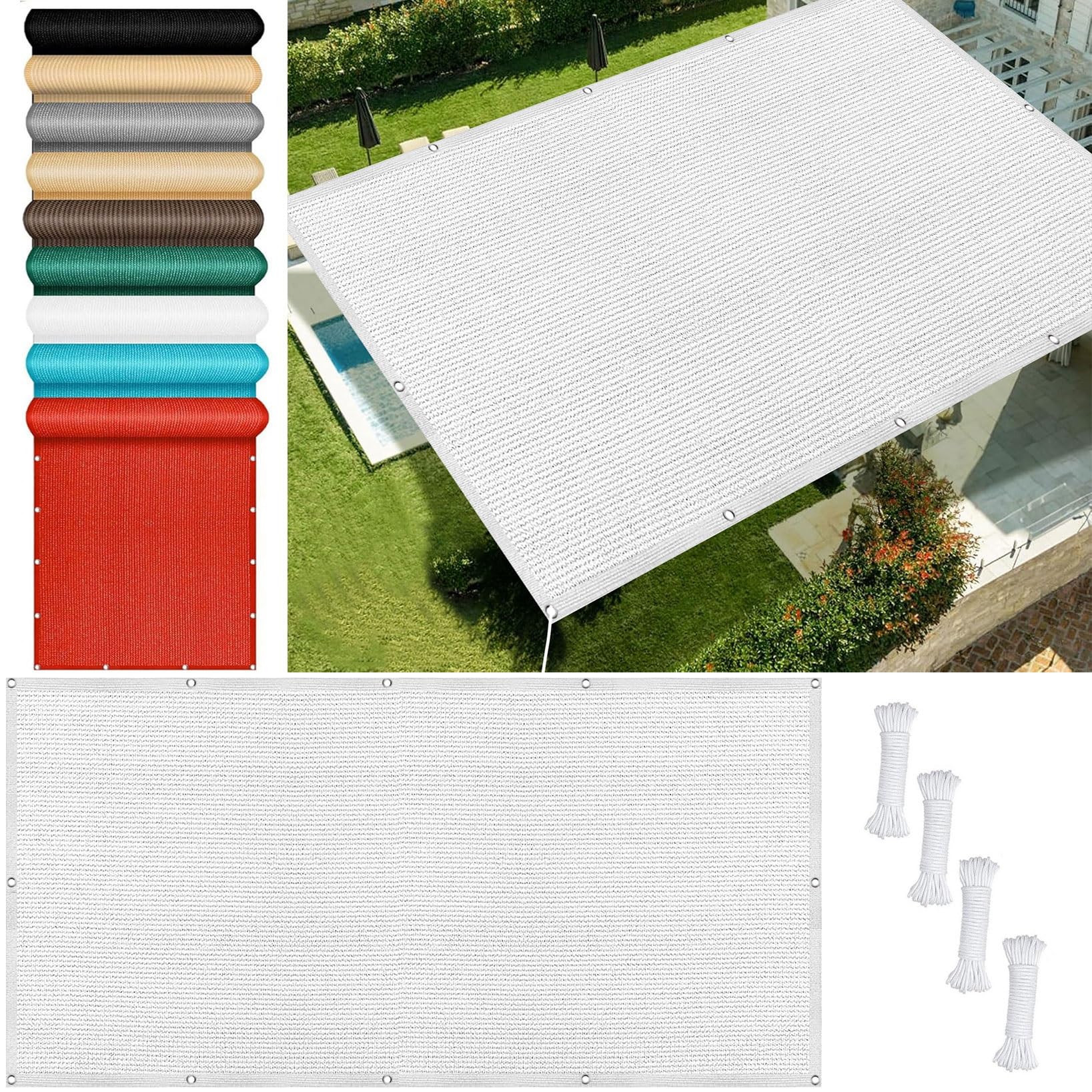 Voile d'ombrage rectangulaire 450x800 cm blanc avec oeillets pour jardin