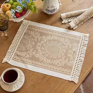 Boho Woven Placemats Set of 4, 14x18 Inch Heat Resistant Dinner Mats