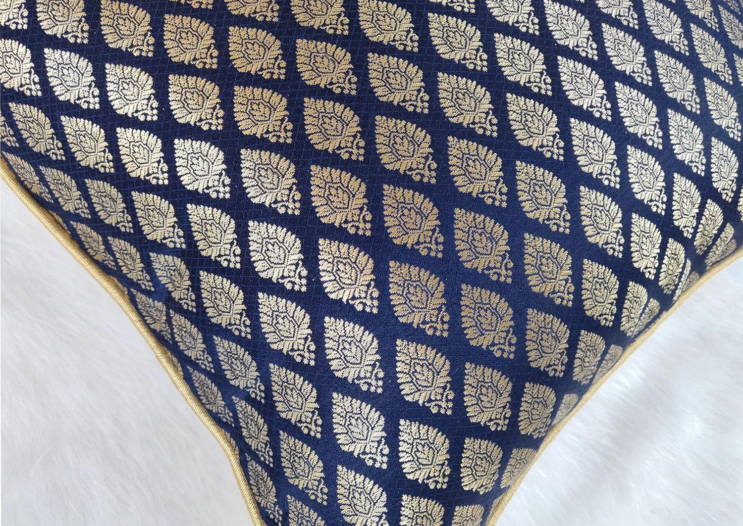 AVKA Studio Throw Pillow Covers - Pack of 2 Brocade Decorative Pillows - Navy Blue & Gold 16X16 - Indian Jacquard Cushion Cover - Cover Only
