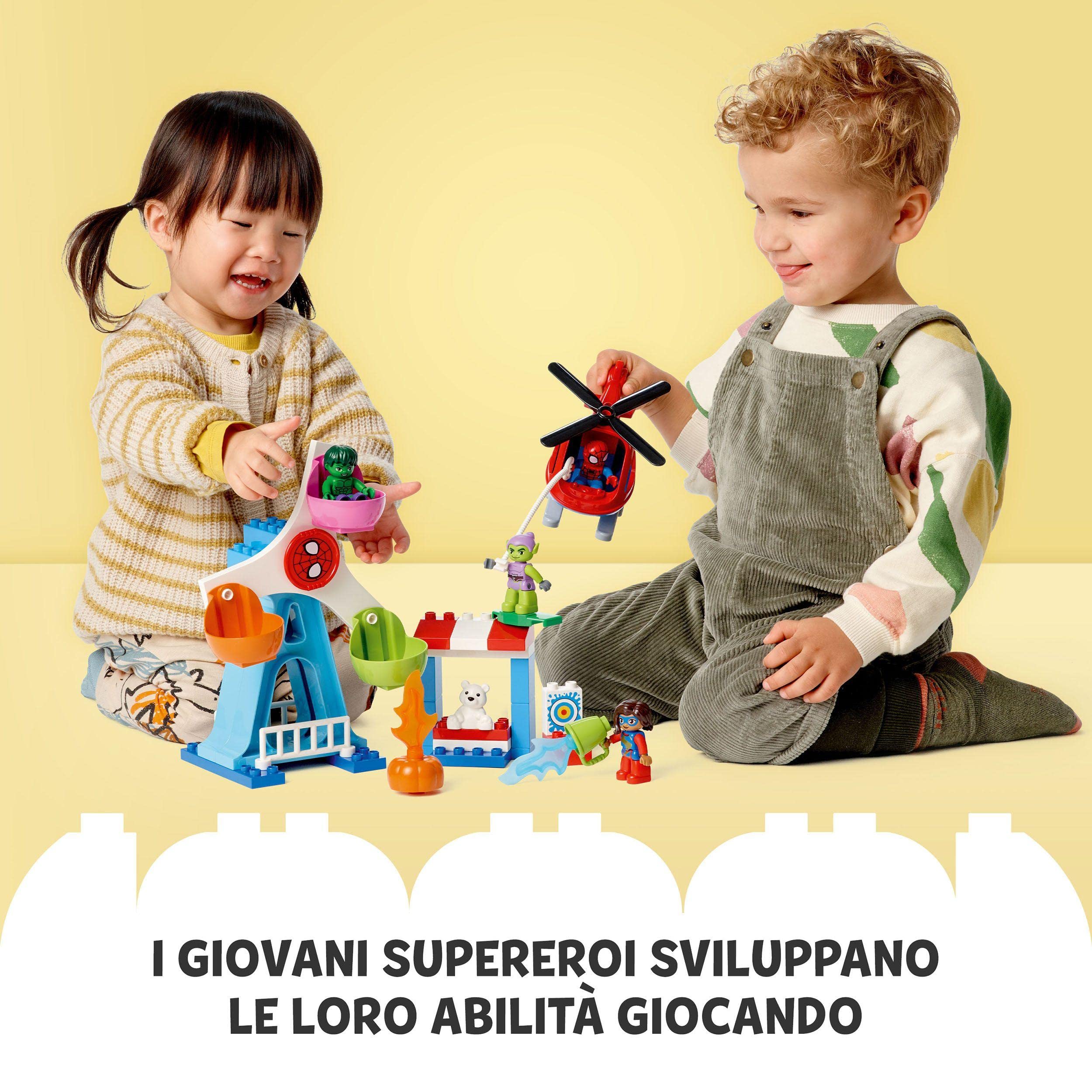LEGO DUPLO Spider-Man e i suoi Amici: Avventura al Luna Park, con Elicottero Giocattolo, Green Goblin e Hulk, Giochi per Bambini dai 2 Anni 10963