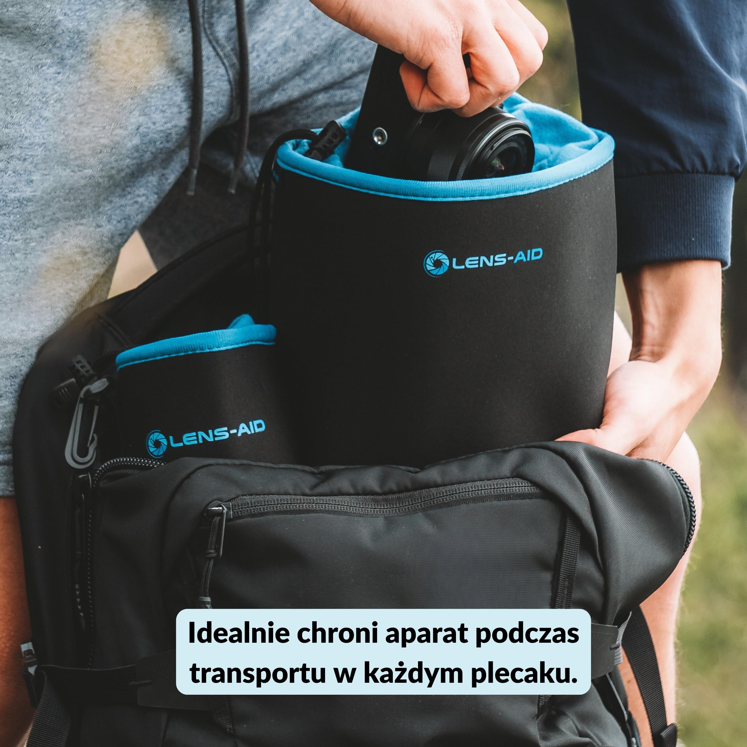 Lens-Aid Pokrowiec neoprenowy na aparat (S) etui ochronne | Etui na aparat z polarową wyściółką do przechowywania w plecaku, bagażu podręcznym i ochrony przed zachlapaniem