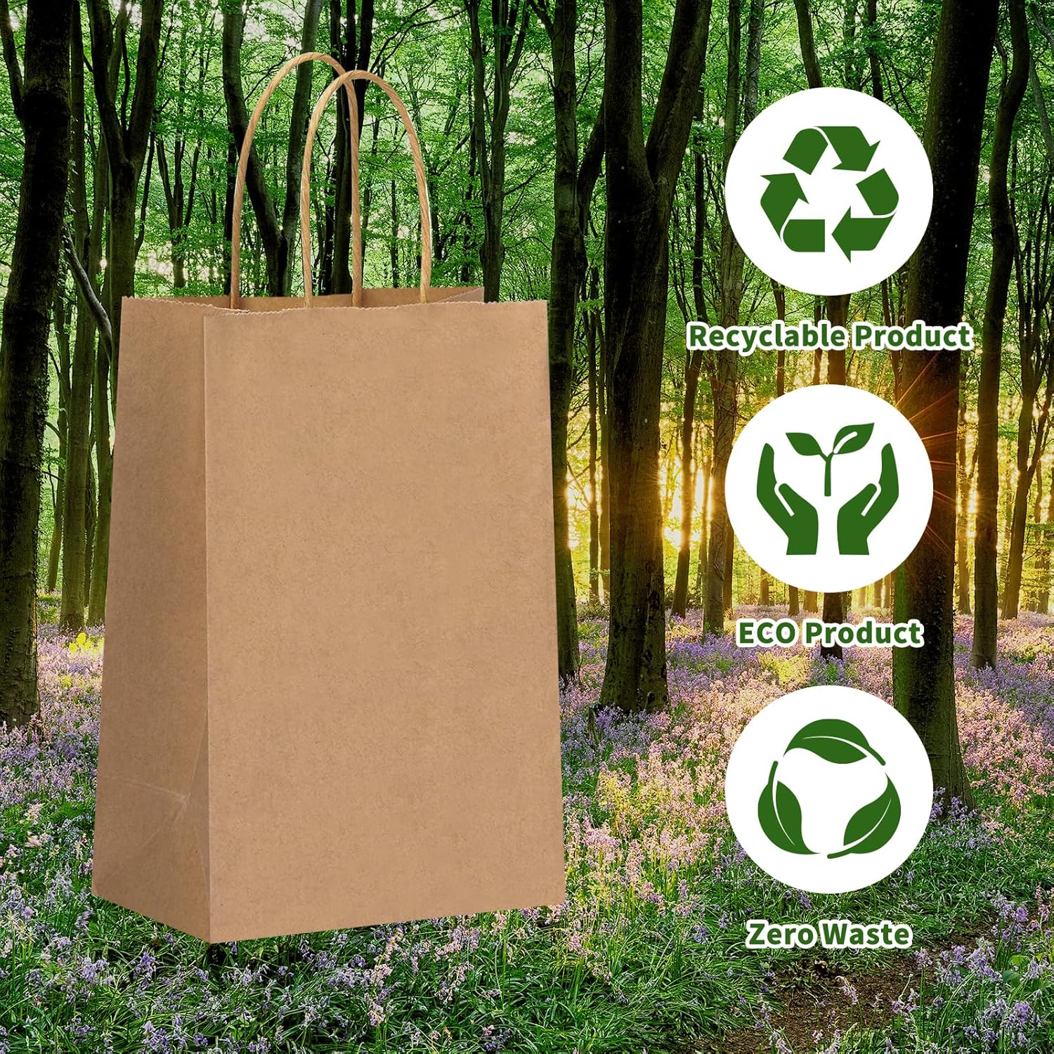 OUTUXED 240pcs Small Paper Bags with Handles, 5.25x3.2x8 Inches Brown Kraft Gift Bags Bulk for Christmas, Shopping, Birthday, Wedding and Business Party
