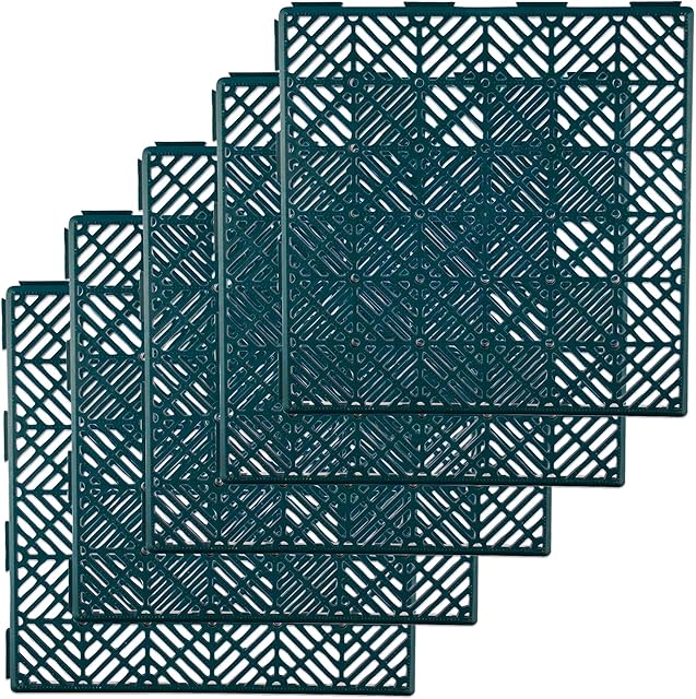 WINSOME Garden Path Tiles Plastic Decking Interlocking Patio Paving Slabs - Waterproof, Anti Slip Outdoor Slab - Pack of 5 (Green)