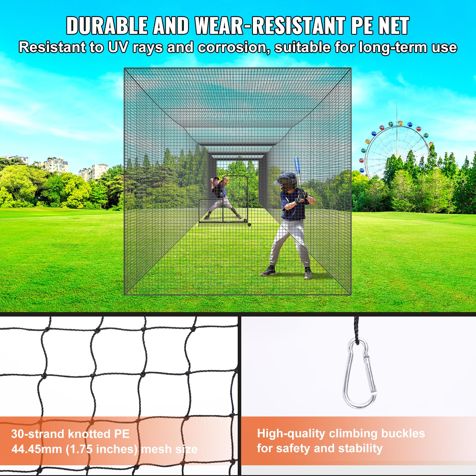 VEVOR Jaula de bateo de béisbol de 17,4 m, Red de Entrenamiento de bateo de softbol Profesional, Jaula de Lanzamiento portátil con Puerta y Bolsa de Transporte, Red de PE Cerrada Resistente