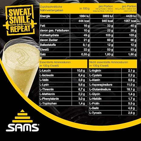 5000 Calories Per Day - Mass Weight Gainer with Whey Protein Isolate Powder - Building Food for Maximum Fast Weight Gain - Muscle Building & Mass Building Sams Ultra Hard Gainer (Vanilla 1050 g)