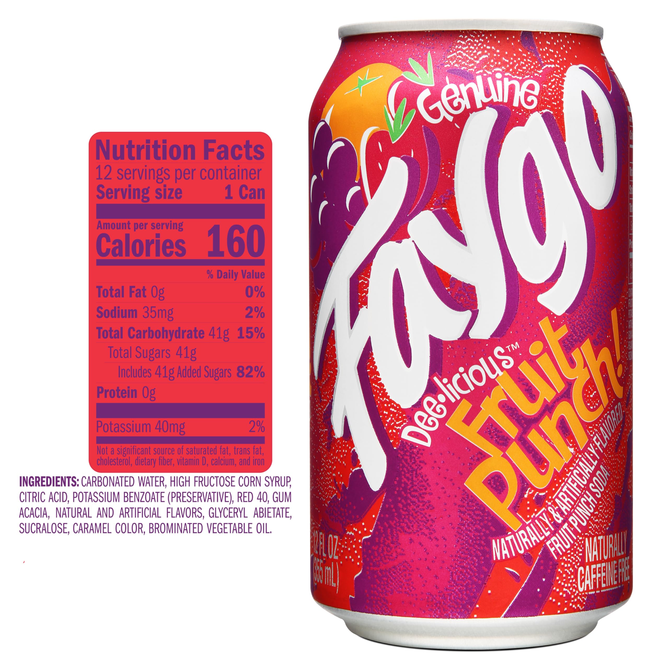 Faygo Punch Soda | 12-Pack of 12oz Cans | Bold Fruit Punch Flavor | Sweet & Tart | Caffeine-Free Soft Drink