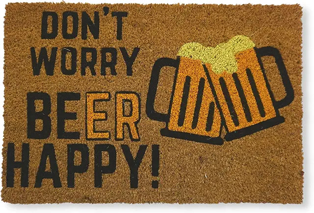 Felpudo de Coco 'Don't Worry Beer Happy' | Alfombra Antideslizante 60x40 cm | Interior y Exterior