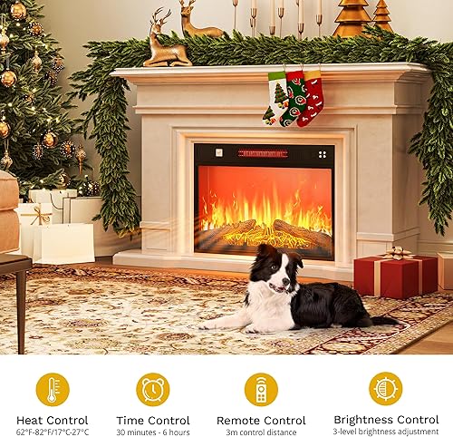 Miniatura 4 de DWVO Inserto de chimenea eléctrica de 23 pulgadas, calentador de chimenea empotrado con control remoto, temperatura ajustable, temporizador de 6
