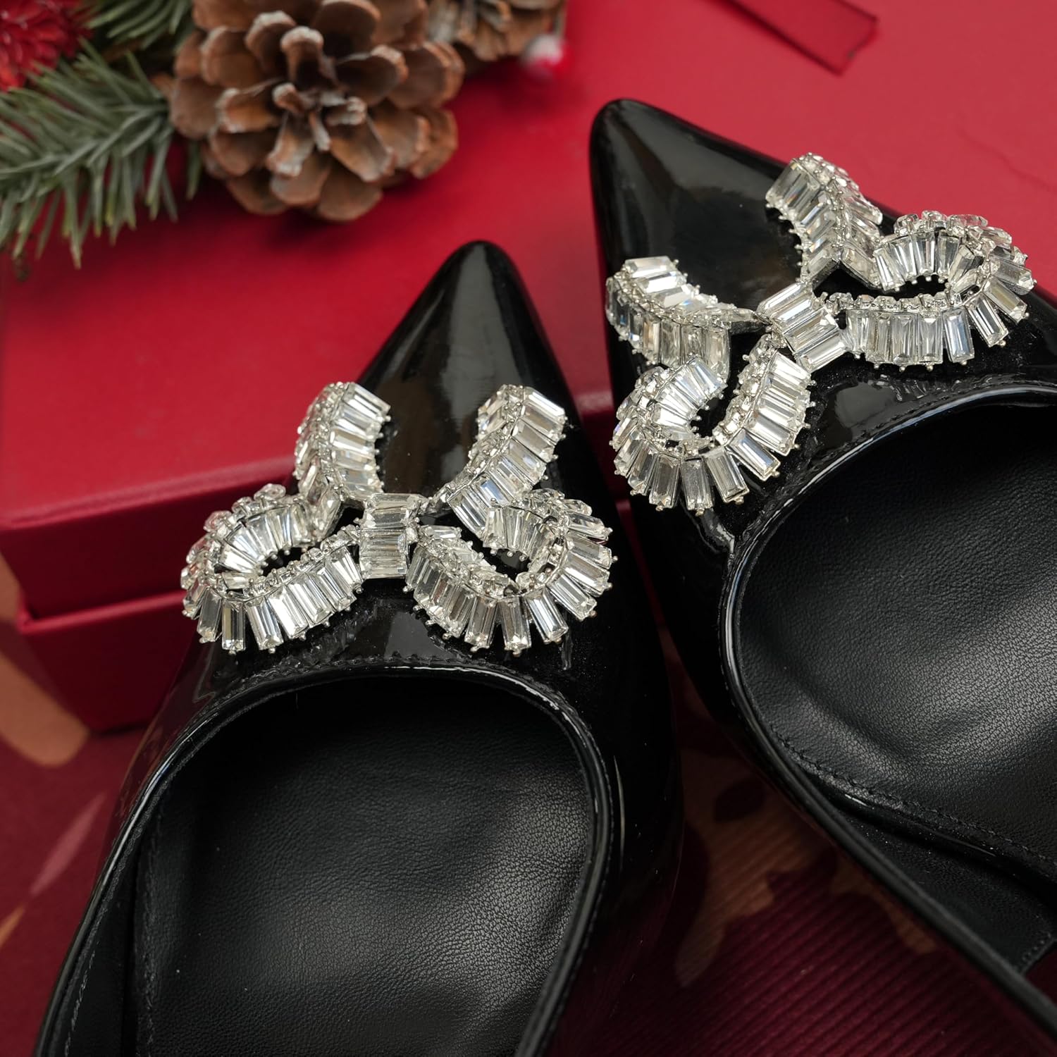 Women's Slingback Kitten Heels with Sparkly Rhinestone Bow - 2.4'' Inches Pointed Toe Pumps for Wedding Party Dress - Image 4