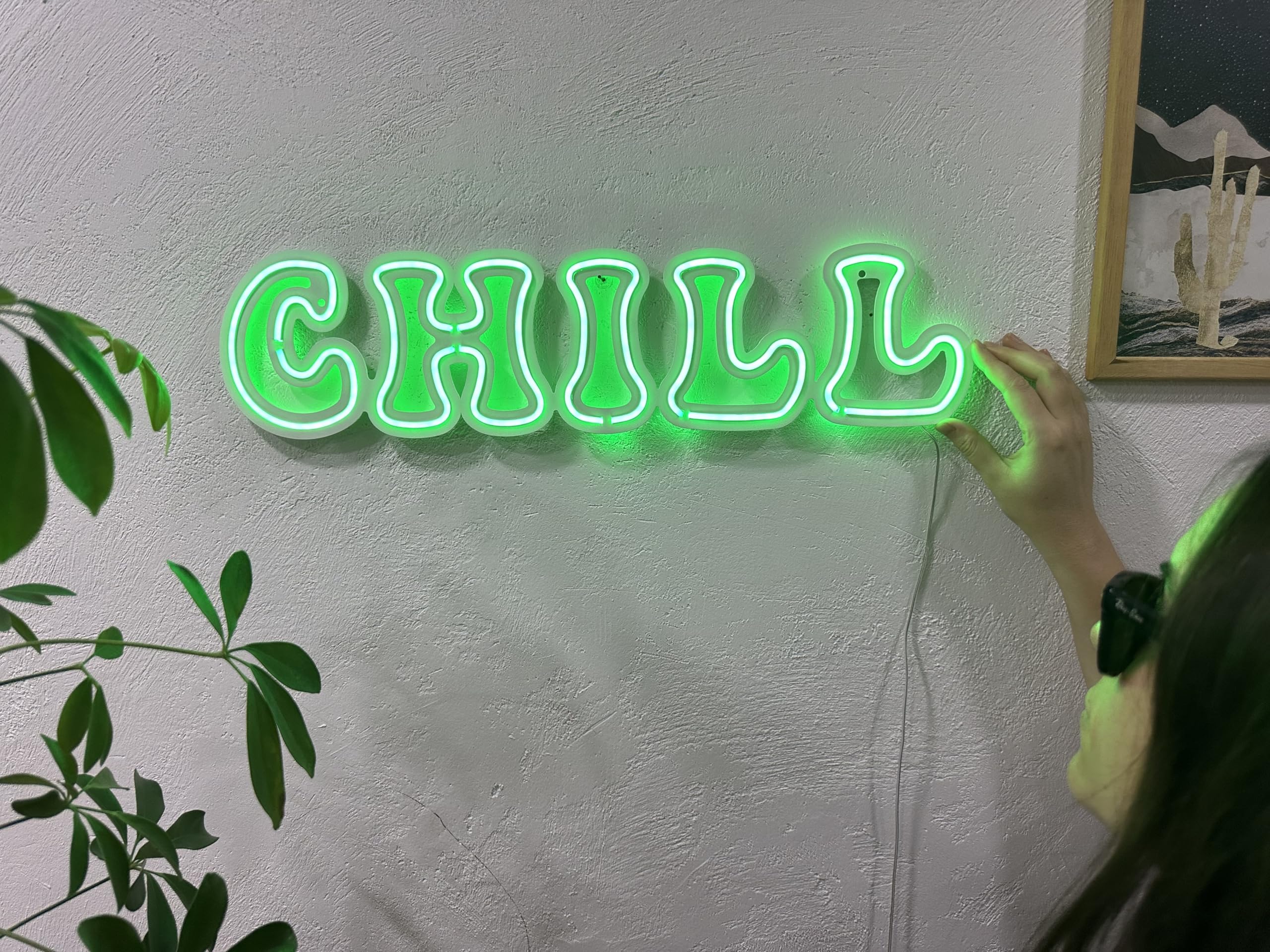Chill - Letrero de pared de metal de neón, decoración de pared de neón, letrero de pared relajante para oficina en casa (sin control remoto)