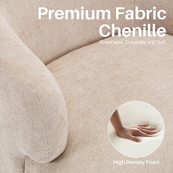 SOFTHION Swivel Accent Chair, Chenille Barrel Chair for Living Room, Cozy Round Boucle Arm Chair, Metal Base for Club Nursery Bedroom, Beige