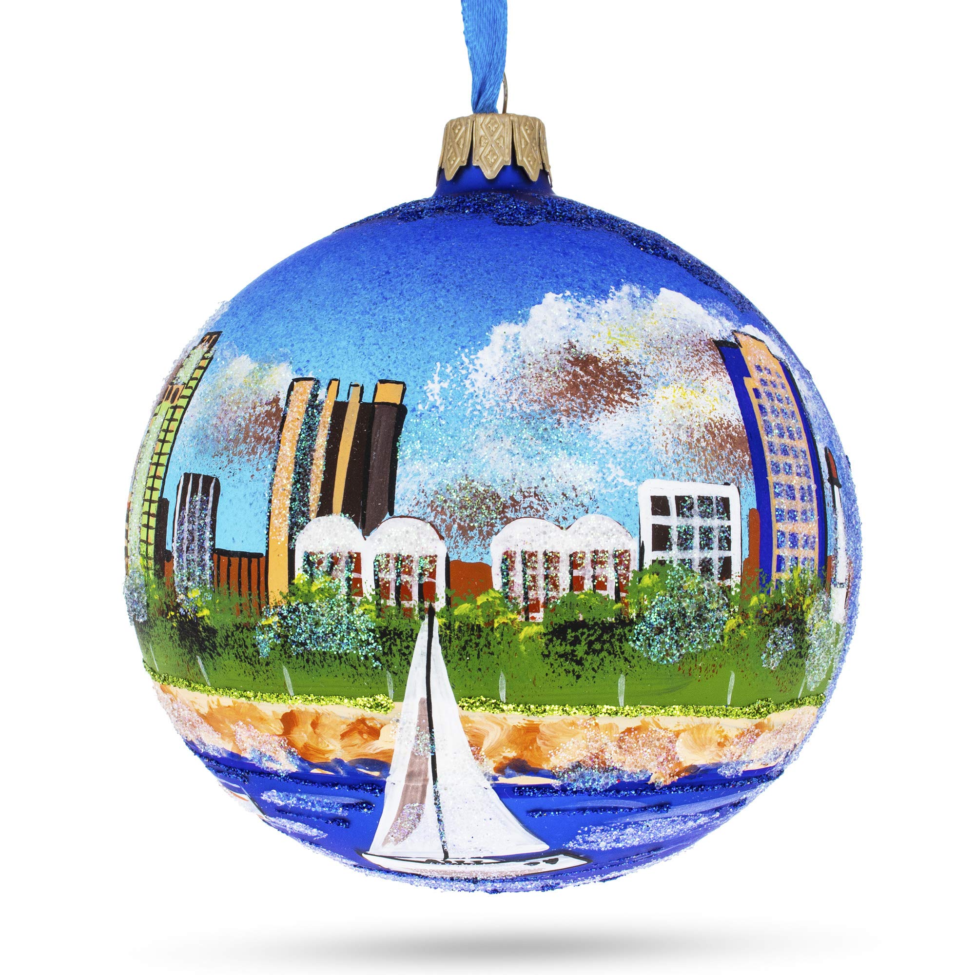 Cadeau de Noël boule Long Beach California USA en verre, souvenir de voyage idéal pour les fêtes