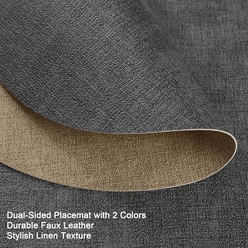 Miniatura 2 de Manteles individuales y posavasos, manteles individuales reversibles lavables redondos, de piel sintética, lavables, antideslizantes, resistentes al