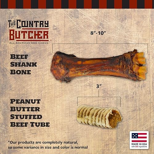 Miniatura 2 de Shank Bone and Peanut Butter Tráquea - Paquete de golosinas para perros con 2 huesos de vástago y 5 tráqueas rellenas de mantequilla de maní