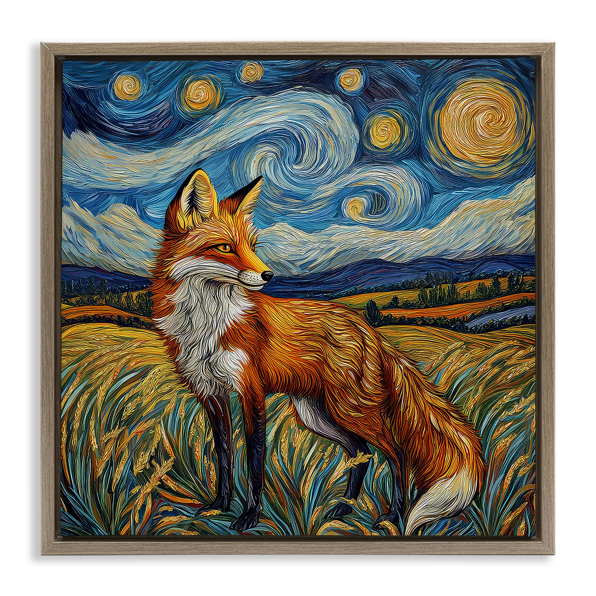 'Swirling Impressionist Fox'| Floating Frame Canvas Art