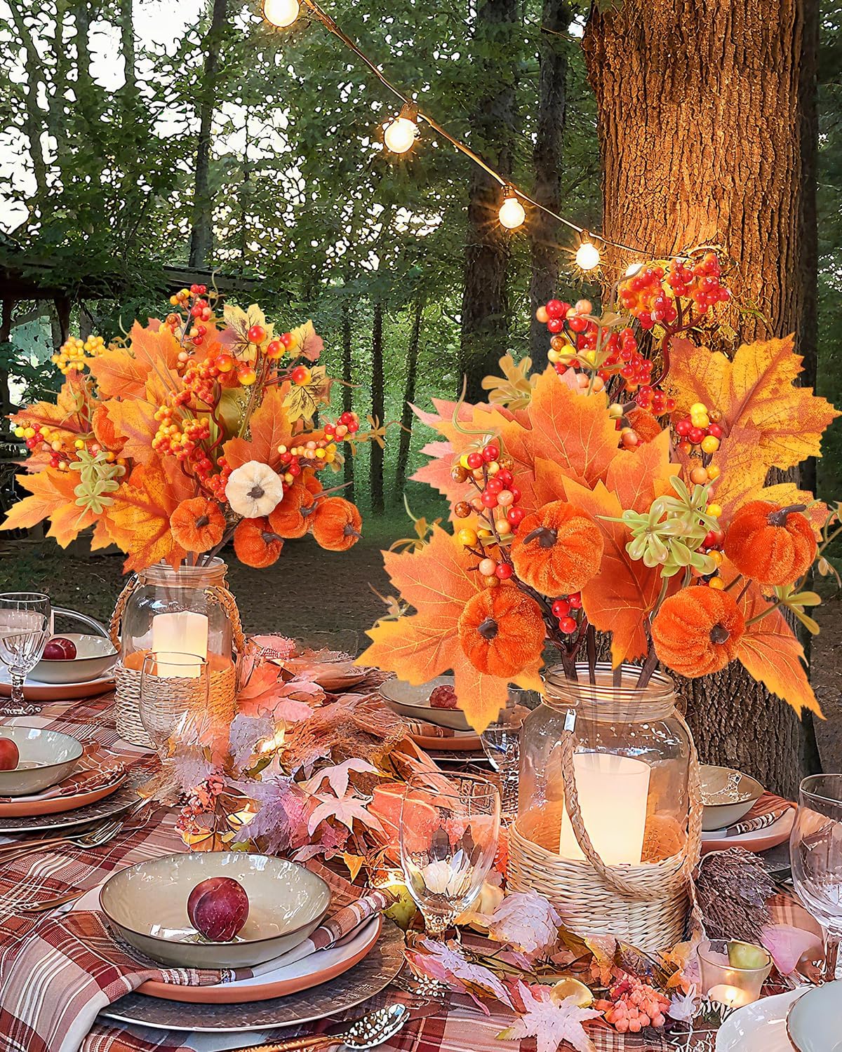 6pcs Pumpkin Fall Stems, Fall Floral Picks Fake Pumpkins Branches with Maple Leaves & Berry for Vases Centerpieces Thanksgiving Harvest Autumn Decoration - Image 6