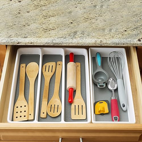 Miniatura 6 de Home Basics Bandeja para utensilios, 13.1 in x 16.0 in x 2.0 in 3 compartimentos, blancogris
