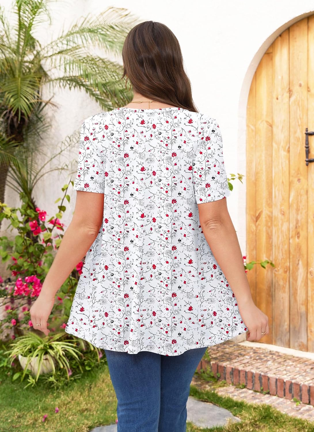 Tunic Tops for Women Plus Size Short Sleeve Crew Neck Swing Flare Loose T-Shirt Blouses to Wear with Leggings - Image 5