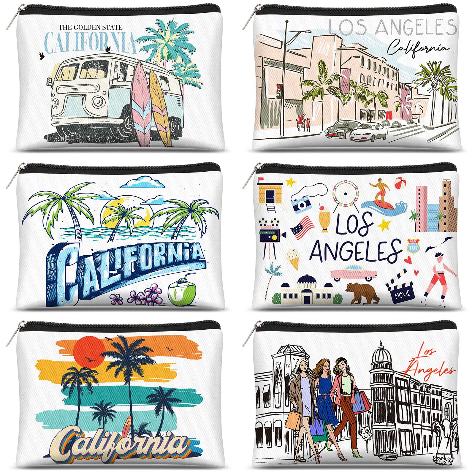 Reginary 6 Pcs Texas Cosmetic Bag Souvenir Gifts California Makeup Bag Florida Souvenir Gifts Zipper Pouch for Women Traveler Party Favors