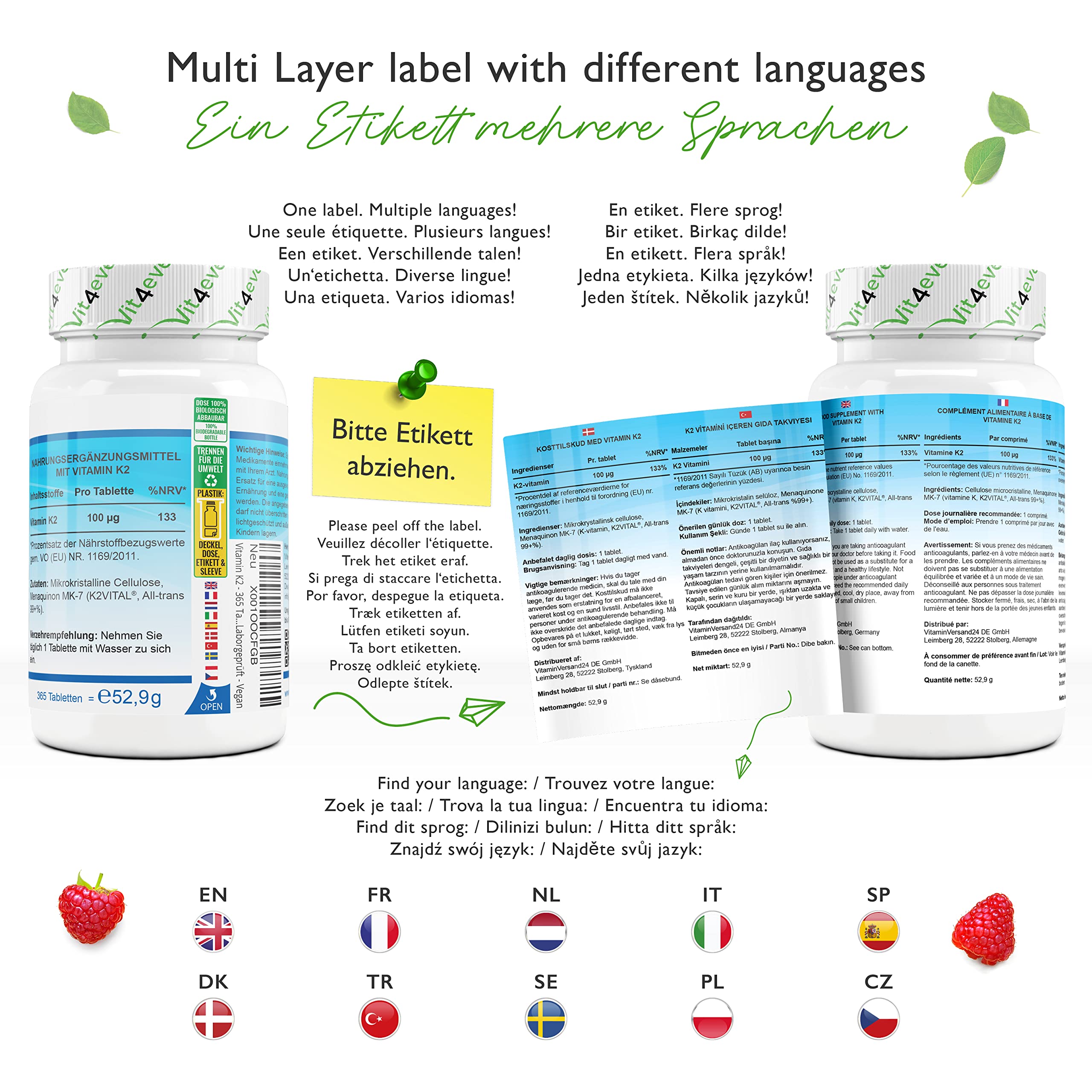 Vitamina K2-365 compresse - Materia prima premium: vera K2 con il 99,7+% di MK7 completamente trans (K2VITAL® by Kappa) - Dosaggio elevato - Vegano